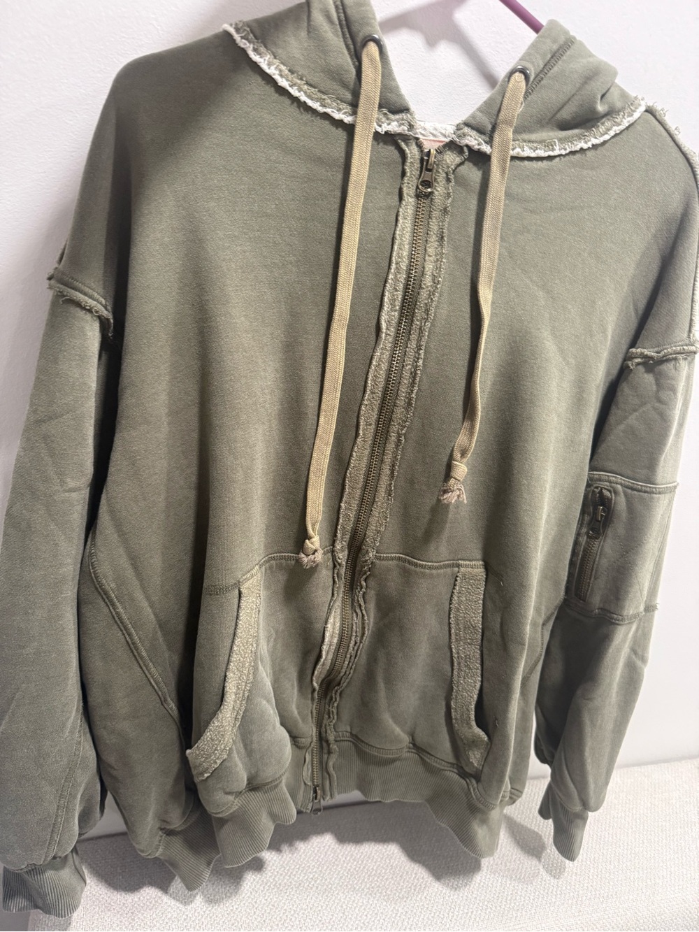 Olive Green Free People We the Free Zip Hoodie Sweater